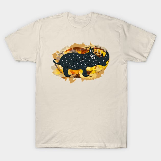 Cute rhino with abstract background T-Shirt by Ravendax